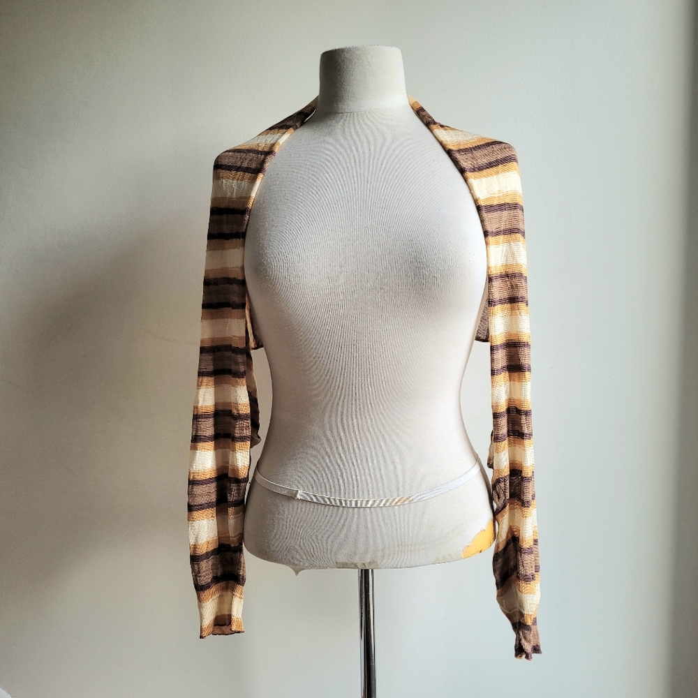 NWT GIMAGUAS Open Front Striped Brown Cream Sweater Small